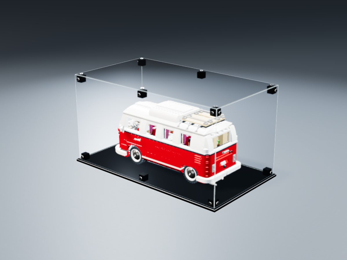 LEGO® Icons: Volkswagen T1 Camper Van (10220) ile Uyumlu Sergileme Vitrini — stüdyoda, set içindeyken; set modeli Stan Isachenko (LDraw OMR, CC BY 2.0), temsili görselleştirme, set dahil değildir