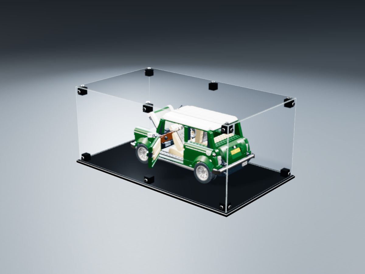 LEGO® Icons: MINI Cooper (10242) ile Uyumlu Sergileme Vitrini — stüdyoda, set içindeyken; set modeli Magnus Forsberg (LDraw OMR, CC BY 2.0), temsili görselleştirme, set dahil değildir