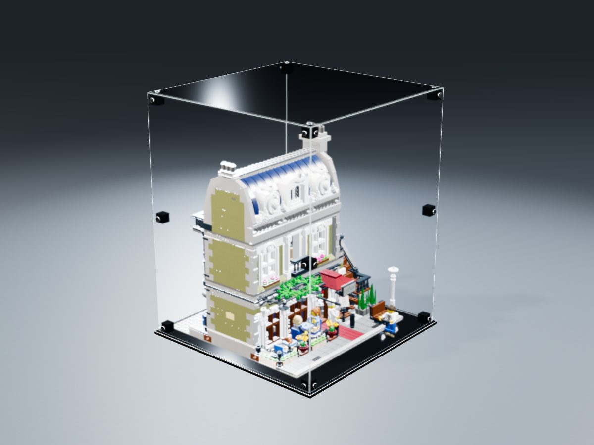 LEGO® Icons: Parisian Restaurant (10243) ile Uyumlu Sergileme Vitrini — stüdyoda, set içindeyken; set modeli Willy Tschager (LDraw OMR, CC BY 2.0), temsili görselleştirme, set dahil değildir