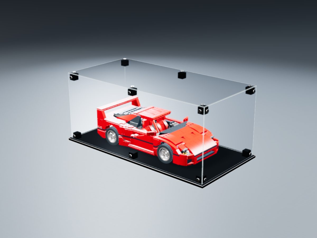 LEGO® Icons: Ferrari F40 (10248) ile Uyumlu Sergileme Vitrini — stüdyoda, set içindeyken; set modeli Magnus Forsberg (LDraw OMR, CC BY 2.0), temsili görselleştirme, set dahil değildir