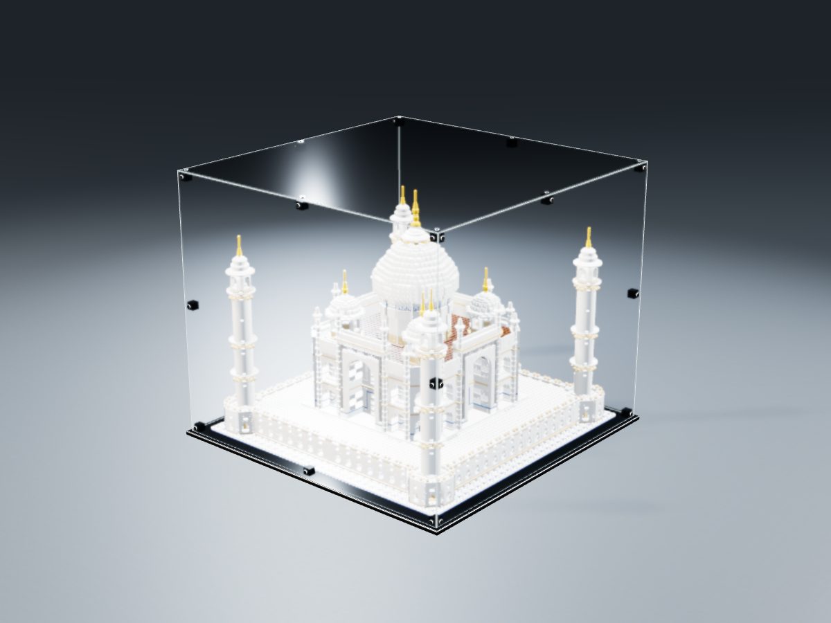 LEGO® Icons: Taj Mahal (10256) ile Uyumlu Sergileme Vitrini — stüdyoda, set içindeyken; set modeli Orion Pobursky (LDraw OMR, CC BY 2.0), temsili görselleştirme, set dahil değildir
