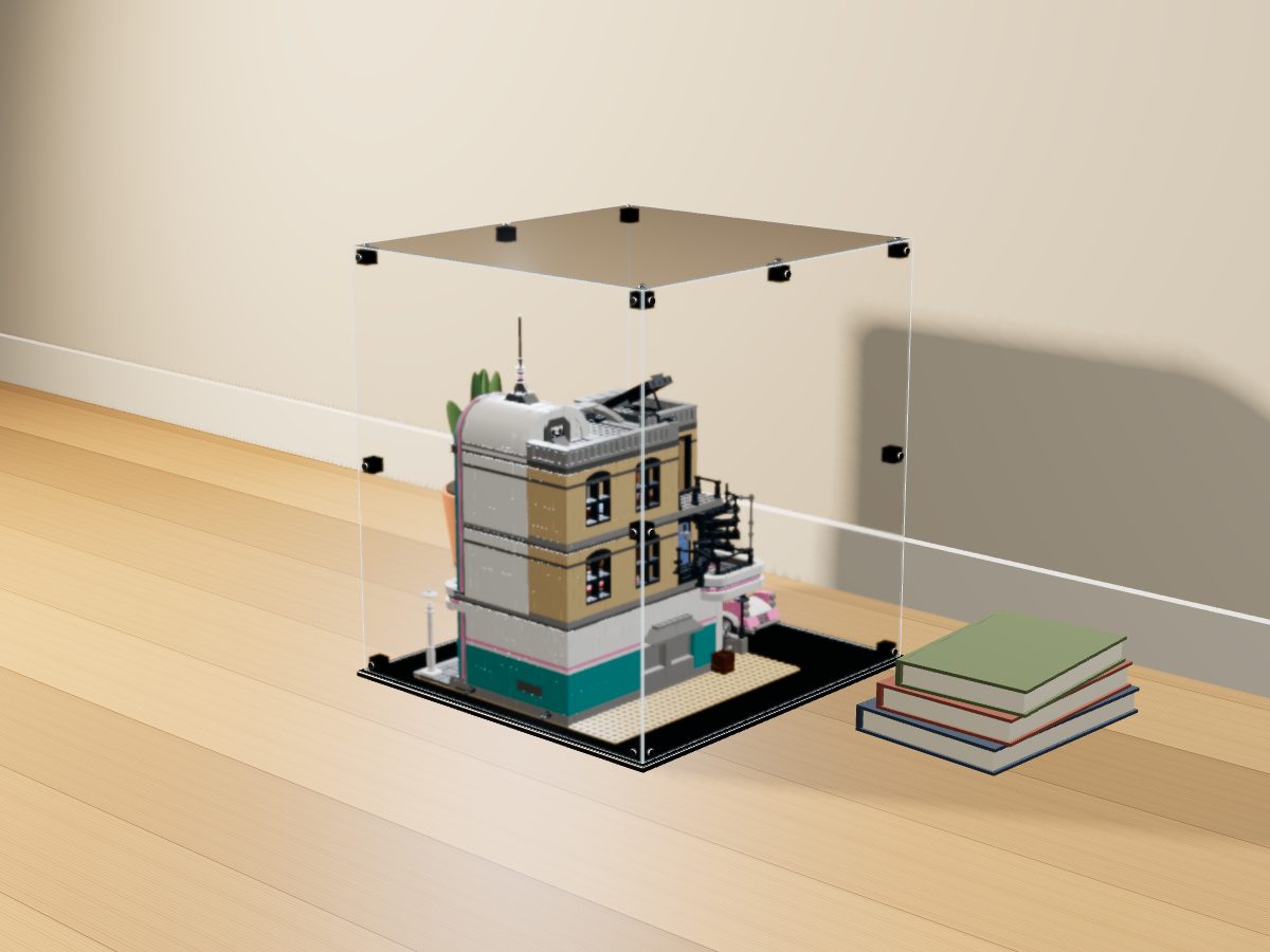 LEGO® Icons: Downtown Diner (10260) ile Uyumlu Sergileme Vitrini — evde, set içindeyken; set modeli Marc Giraudet [Mad_Marc] (LDraw forumu, OMR gönderimi, CC BY 2.0), temsili görselleştirme, set dahil değildir