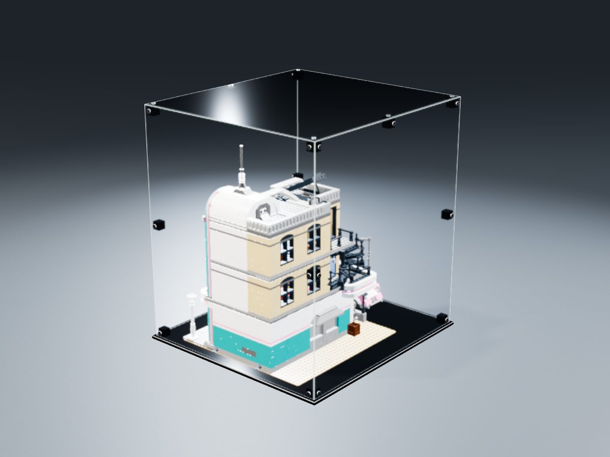LEGO® Icons: Downtown Diner (10260) ile Uyumlu Sergileme Vitrini — stüdyoda, set içindeyken; set modeli Marc Giraudet [Mad_Marc] (LDraw forumu, OMR gönderimi, CC BY 2.0), temsili görselleştirme, set dahil değildir