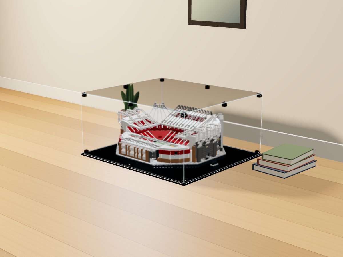 LEGO® Icons: Old Trafford - Manchester United (10272) ile Uyumlu Sergileme Vitrini — evde, set içindeyken; set modeli Orion Pobursky (LDraw OMR, CC BY 2.0), temsili görselleştirme, set dahil değildir