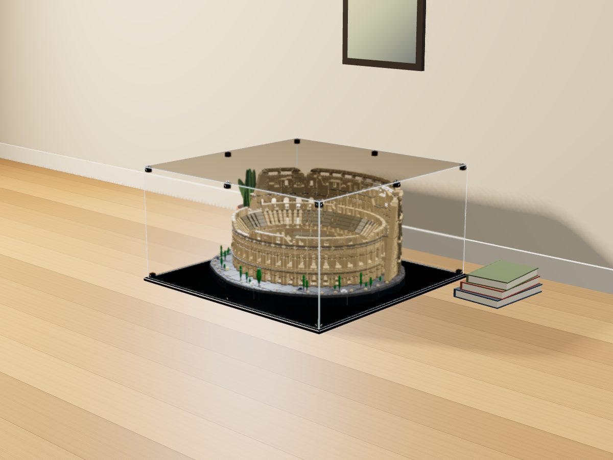 LEGO® Icons: Colosseum (10276) ile Uyumlu Sergileme Vitrini — evde, set içindeyken; set modeli Orion Pobursky (LDraw OMR, CC BY 2.0), temsili görselleştirme, set dahil değildir