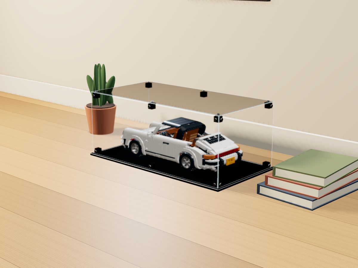 LEGO® Icons: Porsche 911 Turbo & 911 Targa (10295) ile Uyumlu Sergileme Vitrini — evde, set içindeyken; set modeli Ulrich Röder {UR} (LDraw OMR, CC BY 2.0), temsili görselleştirme, set dahil değildir