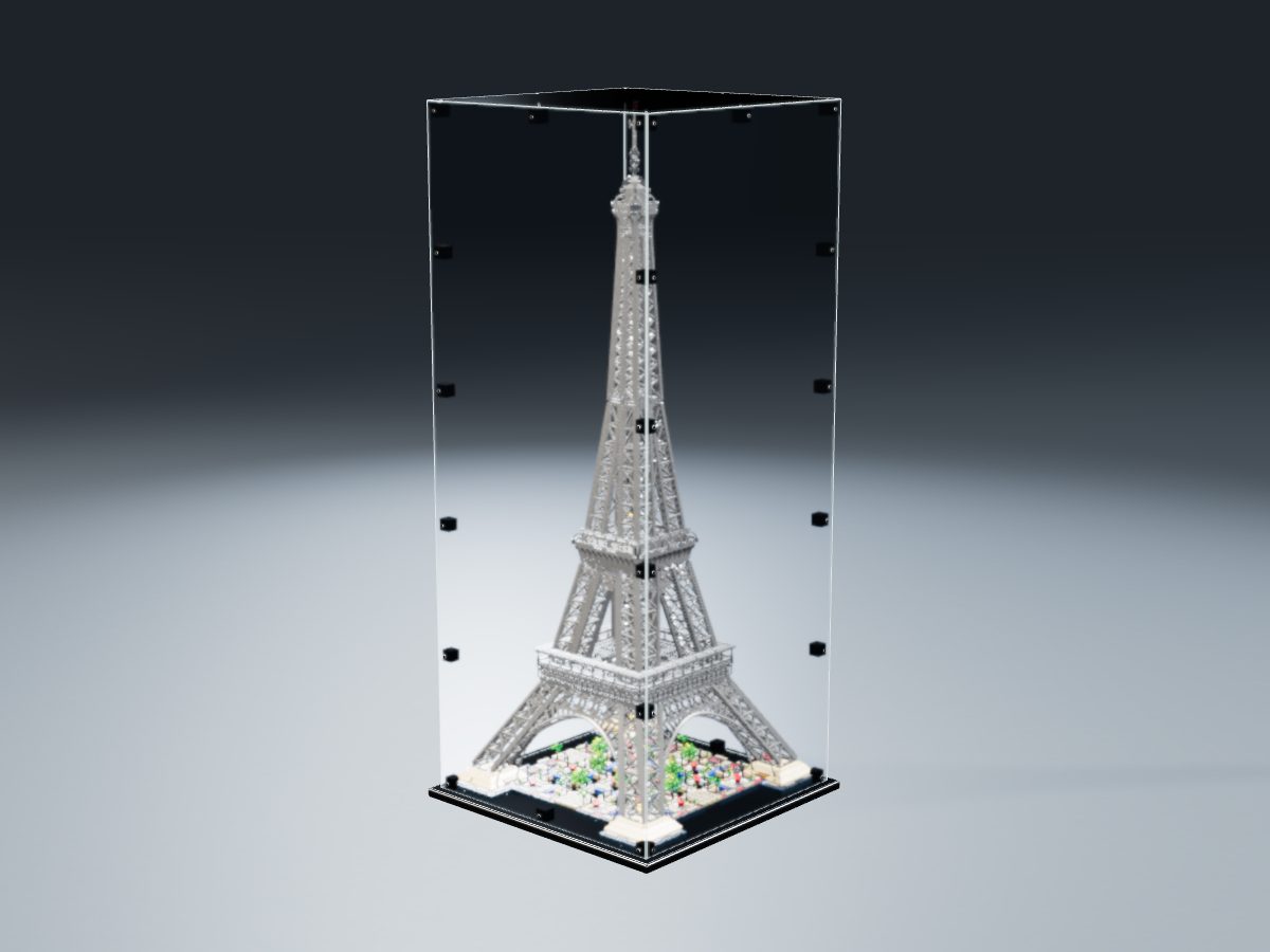 LEGO® Icons: Eiffel Tower (10307) ile Uyumlu Sergileme Vitrini — stüdyoda, set içindeyken; set modeli Marc Giraudet [Mad_Marc] (LDraw forumu, OMR gönderimi, CC BY 2.0), temsili görselleştirme, set dahil değildir