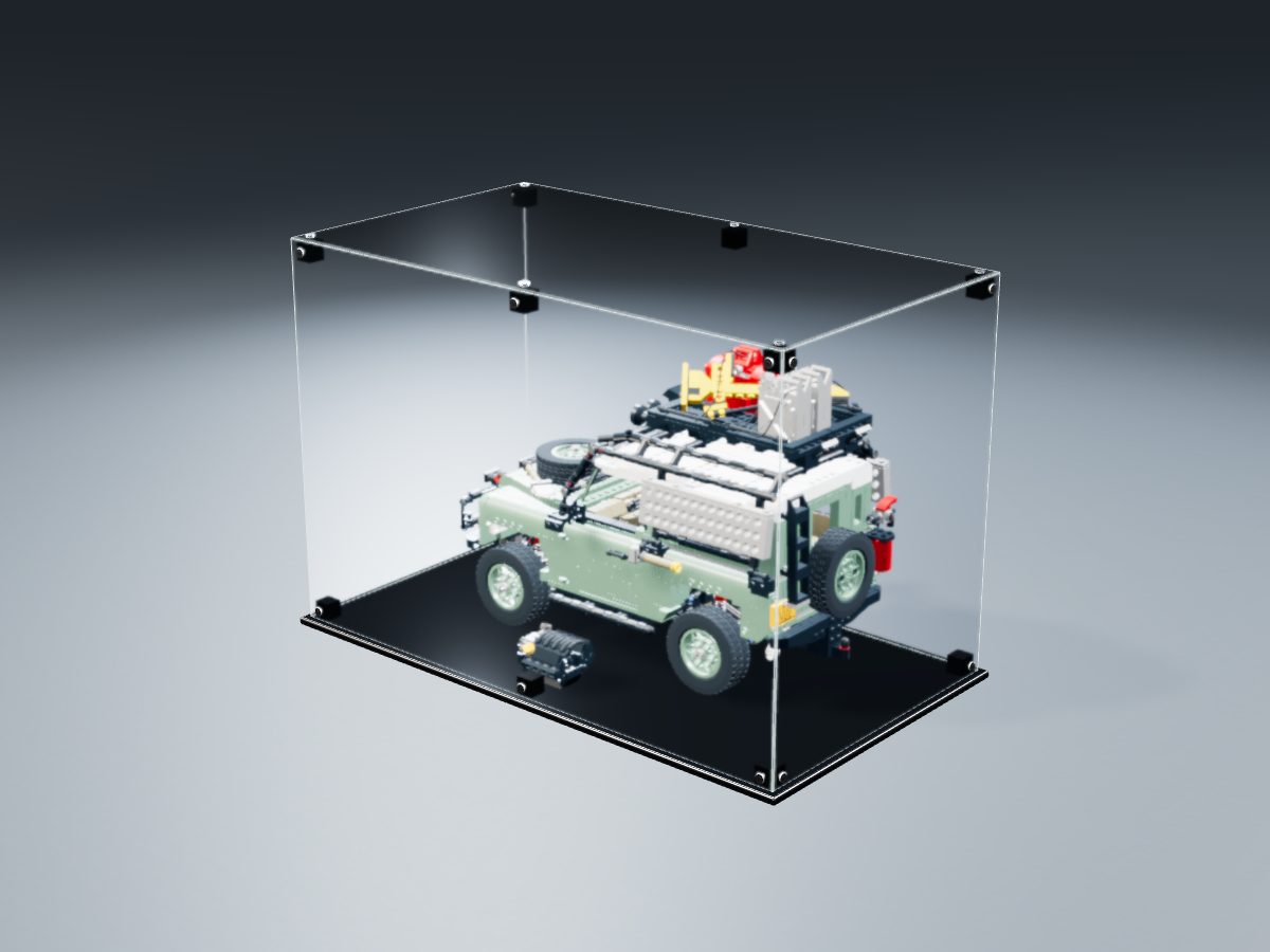 LEGO® Icons: Land Rover Classic Defender 90 (10317) ile Uyumlu Sergileme Vitrini — stüdyoda, set içindeyken; set modeli Florent Faramond [Makou] (LDraw forumu, OMR gönderimi, CC BY 2.0), temsili görselleştirme, set dahil değildir
