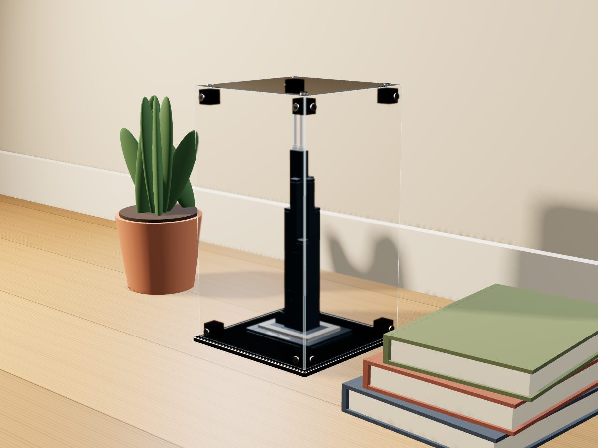 LEGO® Architecture: Sears Tower (21000) ile Uyumlu Sergileme Vitrini — evde, set içindeyken; set modeli Damien Roux (LDraw OMR, CC BY 2.0), temsili görselleştirme, set dahil değildir