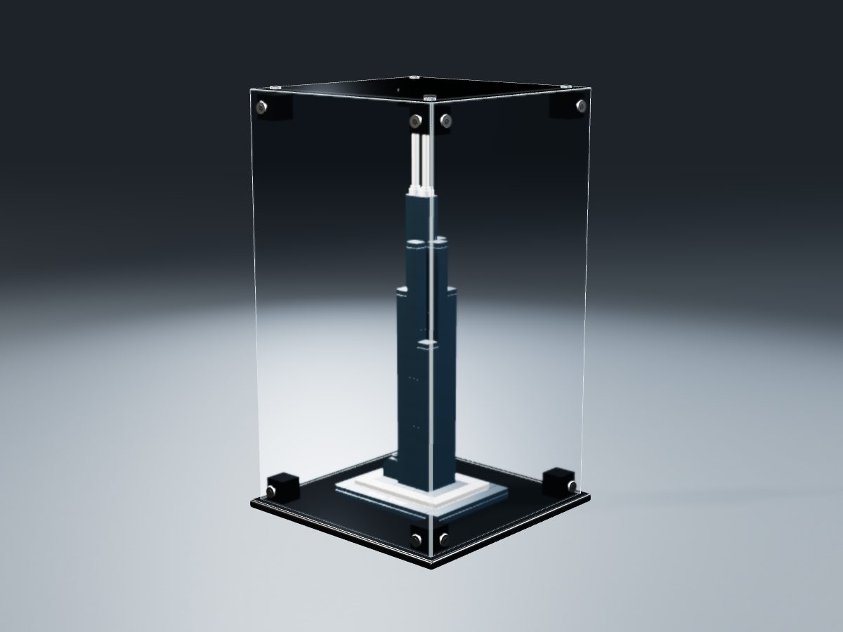 LEGO® Architecture: Sears Tower (21000) ile Uyumlu Sergileme Vitrini — stüdyoda, set içindeyken; set modeli Damien Roux (LDraw OMR, CC BY 2.0), temsili görselleştirme, set dahil değildir