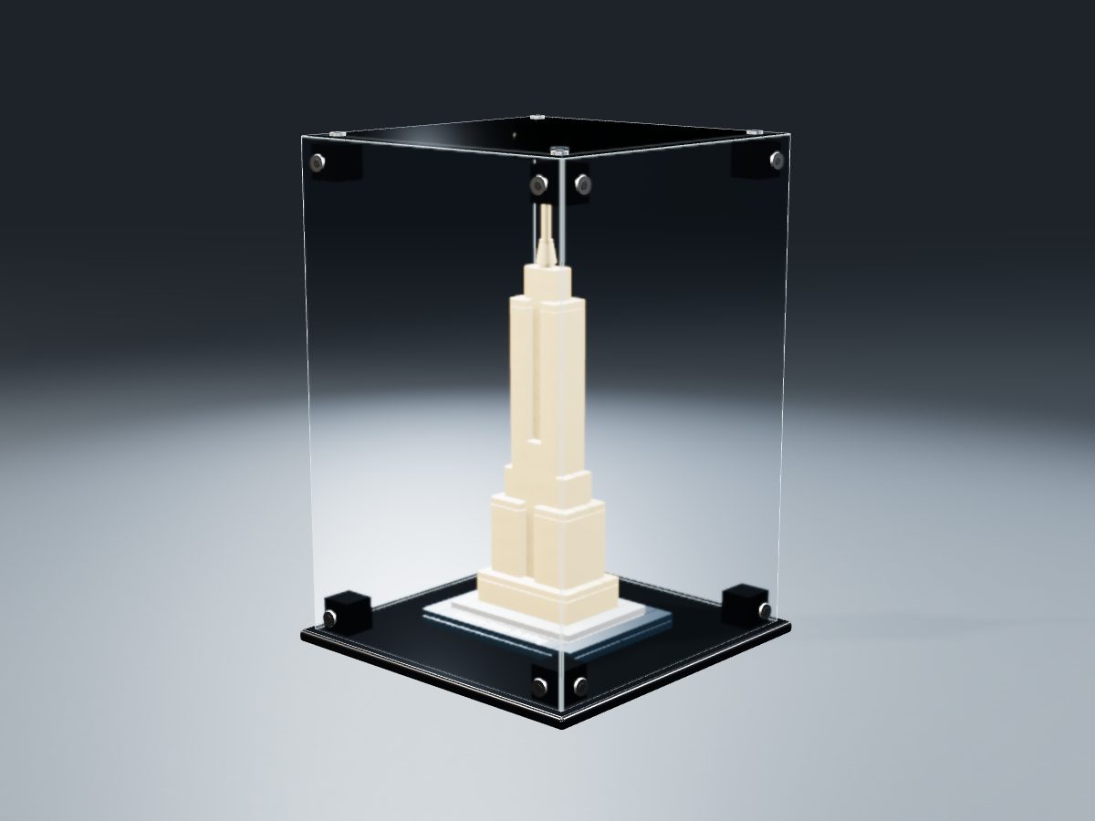 LEGO® Architecture: Empire State Building (21002) ile Uyumlu Sergileme Vitrini — stüdyoda, set içindeyken; set modeli Orion Pobursky (LDraw OMR, CC BY 2.0), temsili görselleştirme, set dahil değildir