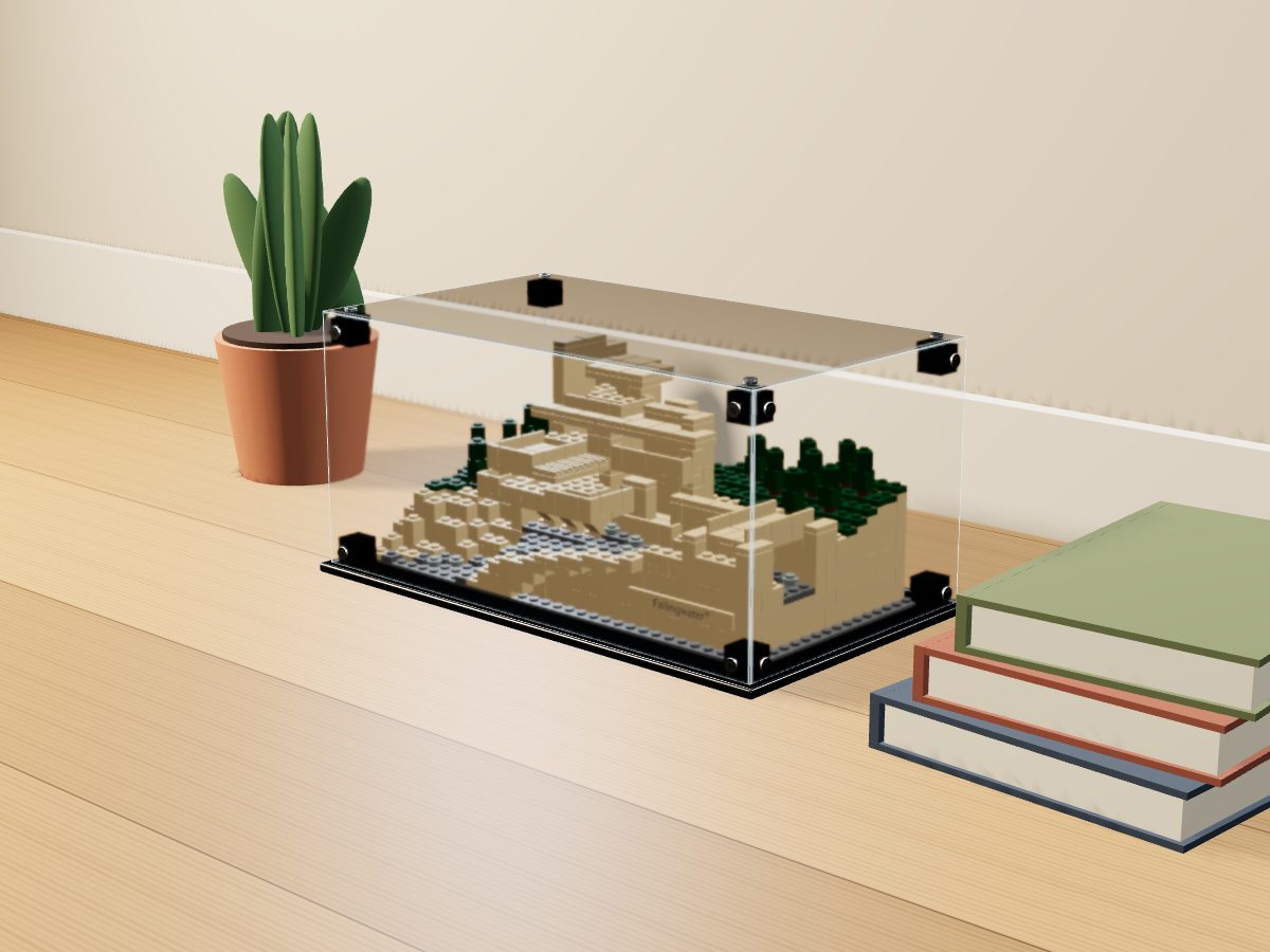 LEGO® Architecture: Fallingwater (21005) ile Uyumlu Sergileme Vitrini — evde, set içindeyken; set modeli Orion Pobursky (LDraw OMR, CC BY 2.0), temsili görselleştirme, set dahil değildir