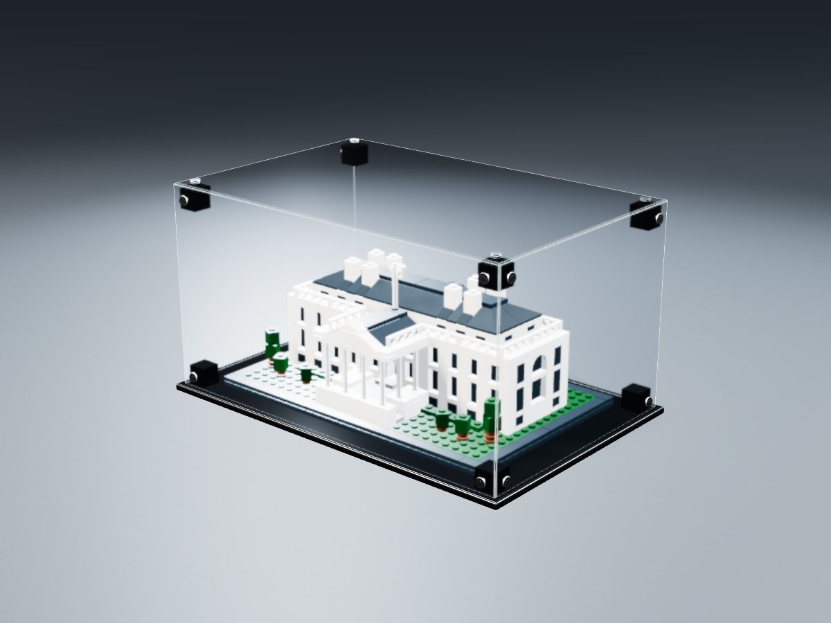 LEGO® Architecture: The White House (21006) ile Uyumlu Sergileme Vitrini — stüdyoda, set içindeyken; set modeli Damien Roux (LDraw OMR, CC BY 2.0), temsili görselleştirme, set dahil değildir