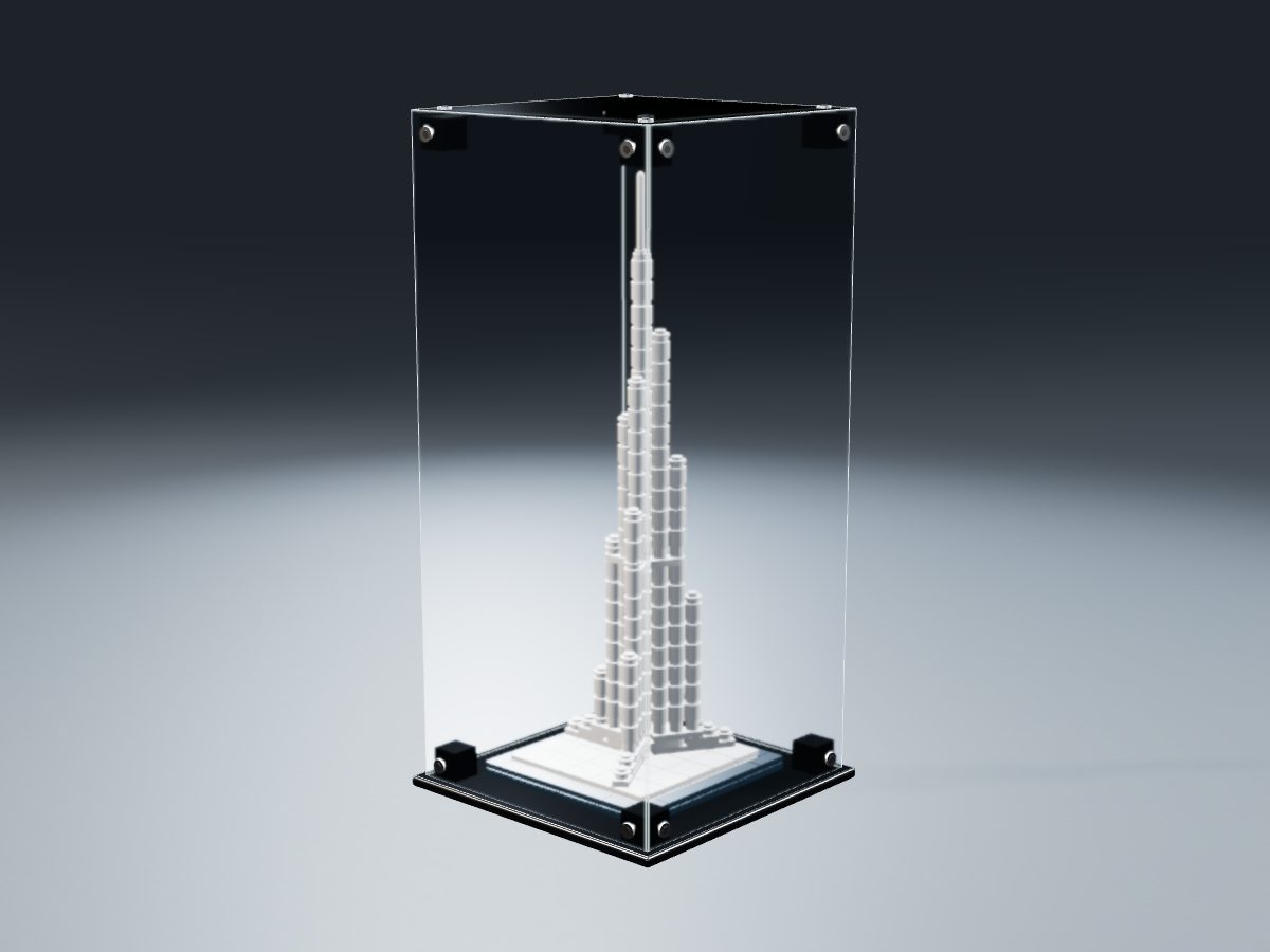 LEGO® Architecture: Burj Khalifa (21008) ile Uyumlu Sergileme Vitrini — stüdyoda, set içindeyken; set modeli Orion Pobursky (LDraw OMR, CC BY 2.0), temsili görselleştirme, set dahil değildir