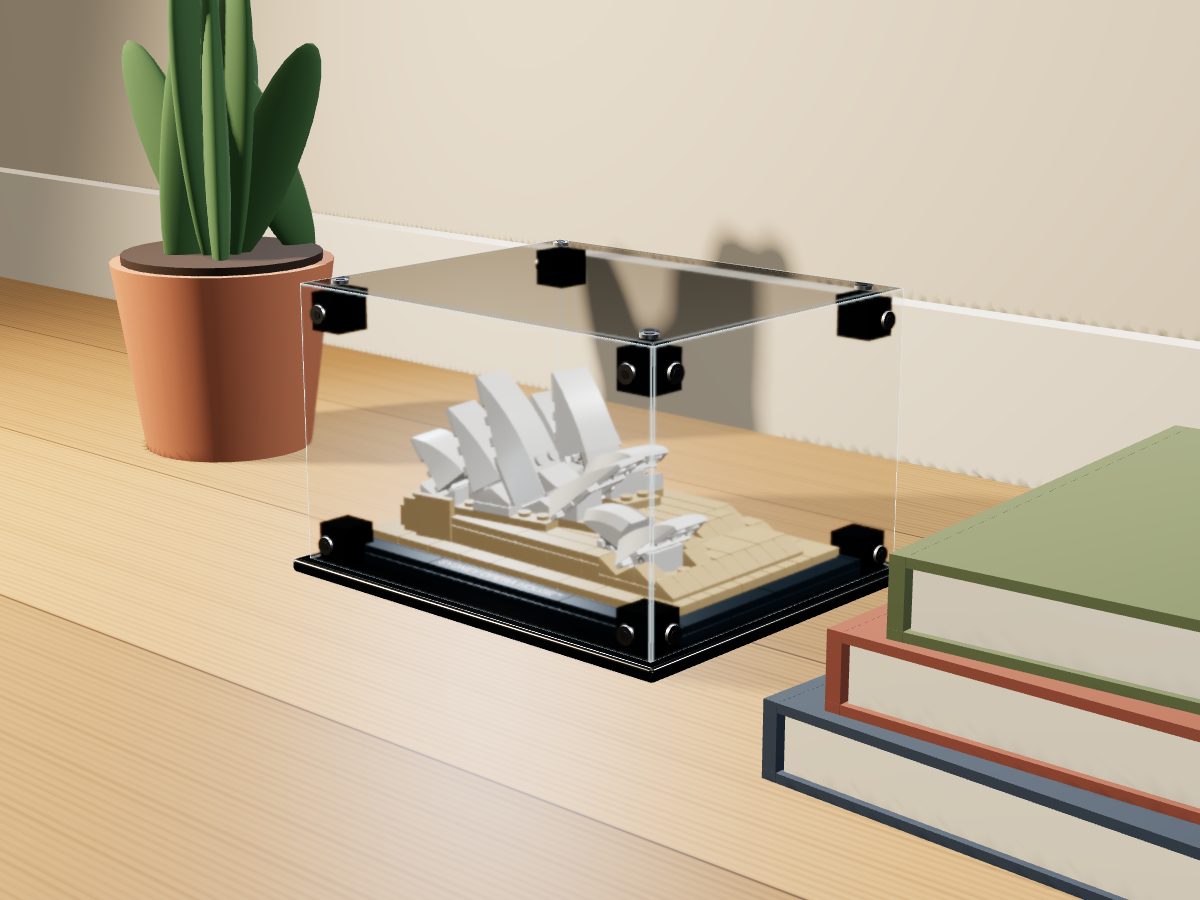 LEGO® Architecture: Sydney Opera House (21012) ile Uyumlu Sergileme Vitrini — evde, set içindeyken; set modeli Damien Roux (LDraw OMR, CC BY 2.0), temsili görselleştirme, set dahil değildir