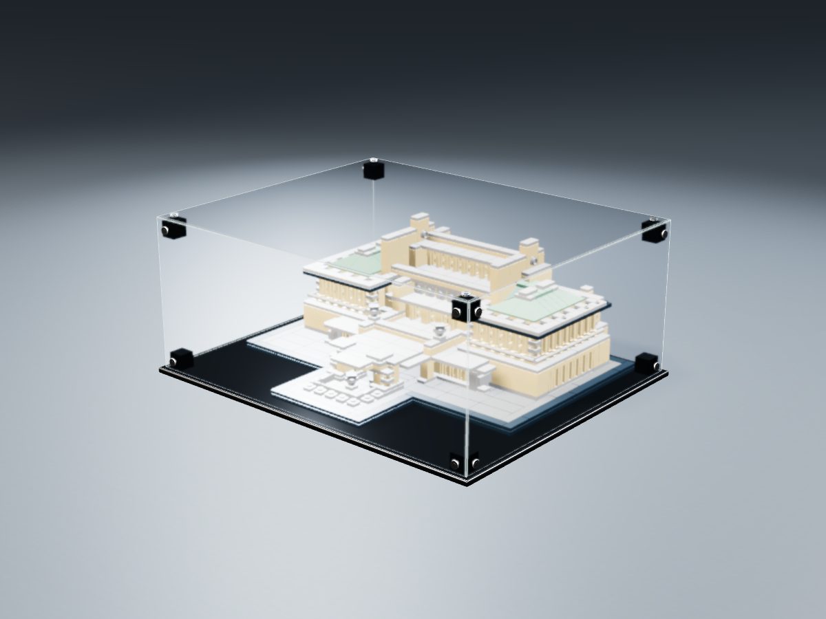 LEGO® Architecture: Imperial Hotel (21017) ile Uyumlu Sergileme Vitrini — stüdyoda, set içindeyken; set modeli Damien Roux (LDraw OMR, CC BY 2.0), temsili görselleştirme, set dahil değildir