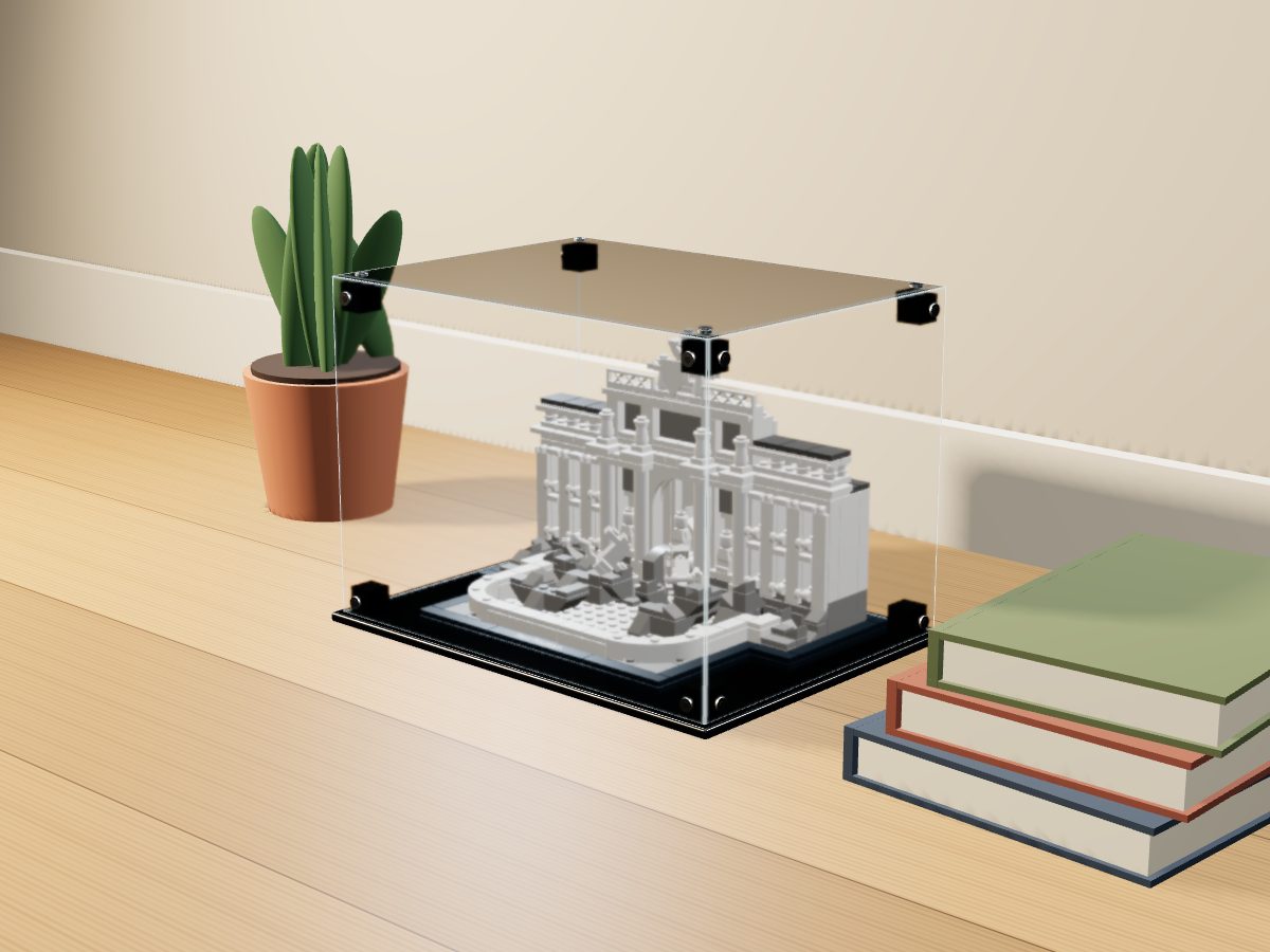 LEGO® Architecture: Trevi Fountain (21020) ile Uyumlu Sergileme Vitrini — evde, set içindeyken; set modeli Damien Roux (LDraw OMR, CC BY 2.0), temsili görselleştirme, set dahil değildir