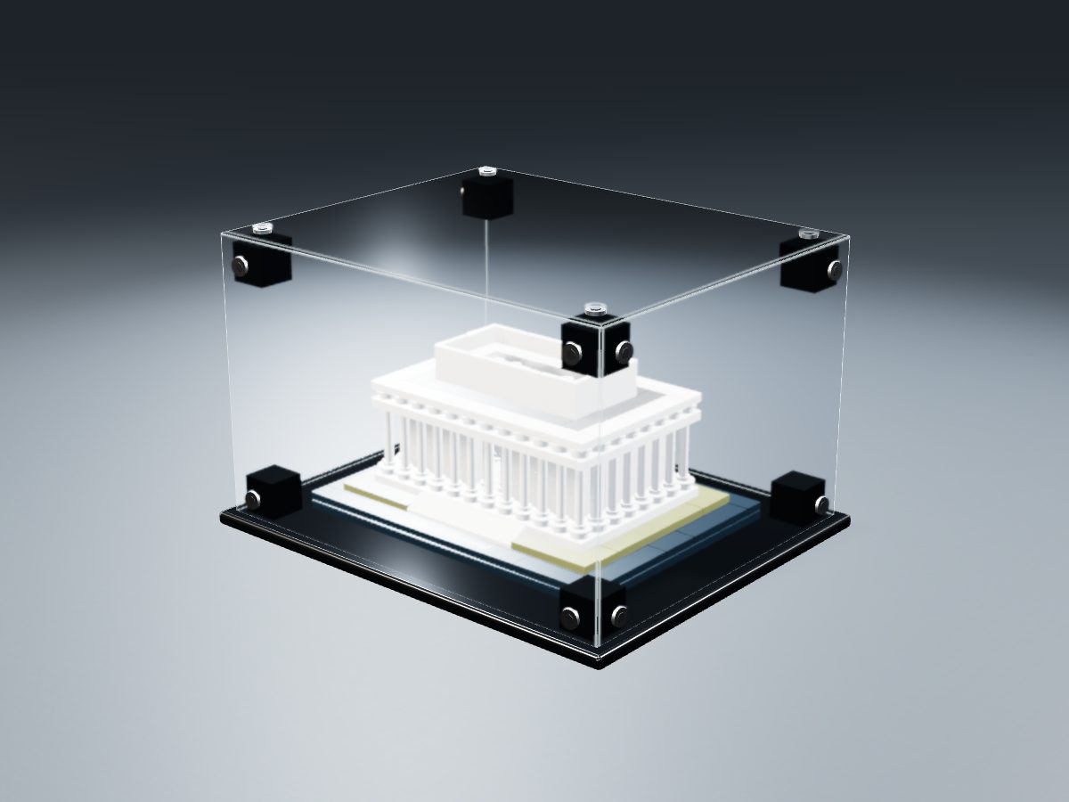 LEGO® Architecture: Lincoln Memorial (21022) ile Uyumlu Sergileme Vitrini — stüdyoda, set içindeyken; set modeli Damien Roux (LDraw OMR, CC BY 2.0), temsili görselleştirme, set dahil değildir