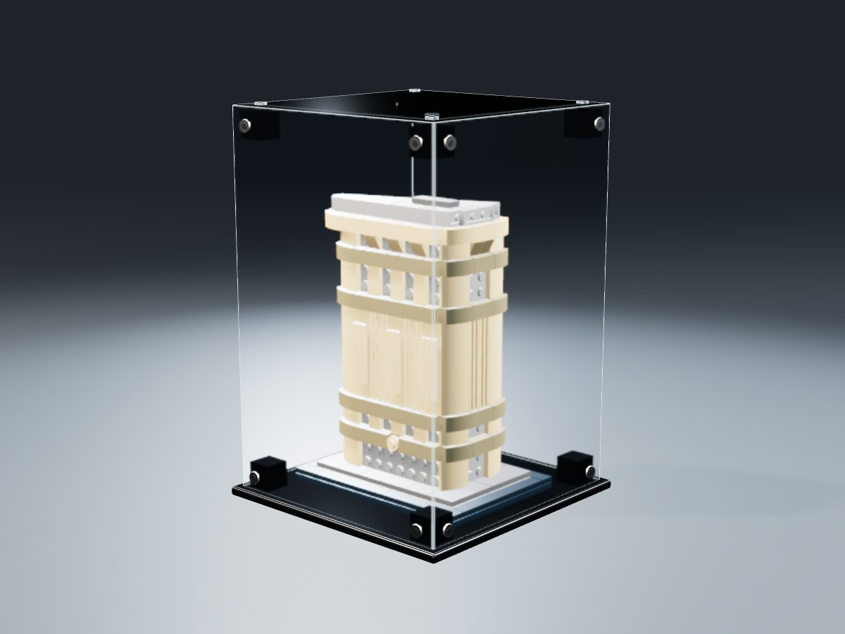 LEGO® Architecture: Flatiron Building (21023) ile Uyumlu Sergileme Vitrini — stüdyoda, set içindeyken; set modeli Damien Roux (LDraw OMR, CC BY 2.0), temsili görselleştirme, set dahil değildir