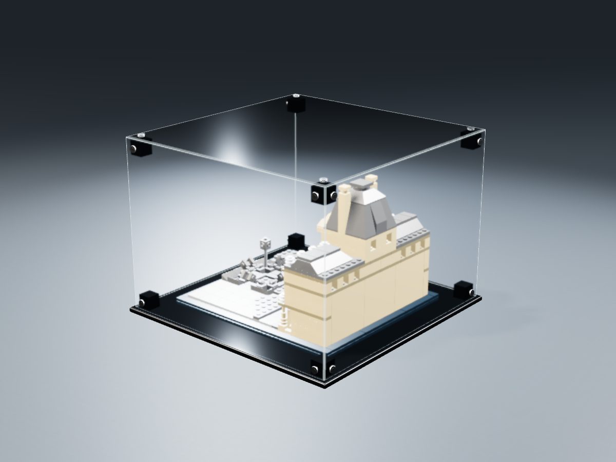 LEGO® Architecture: Louvre (21024) ile Uyumlu Sergileme Vitrini — stüdyoda, set içindeyken; set modeli Damien Roux (LDraw OMR, CC BY 2.0), temsili görselleştirme, set dahil değildir