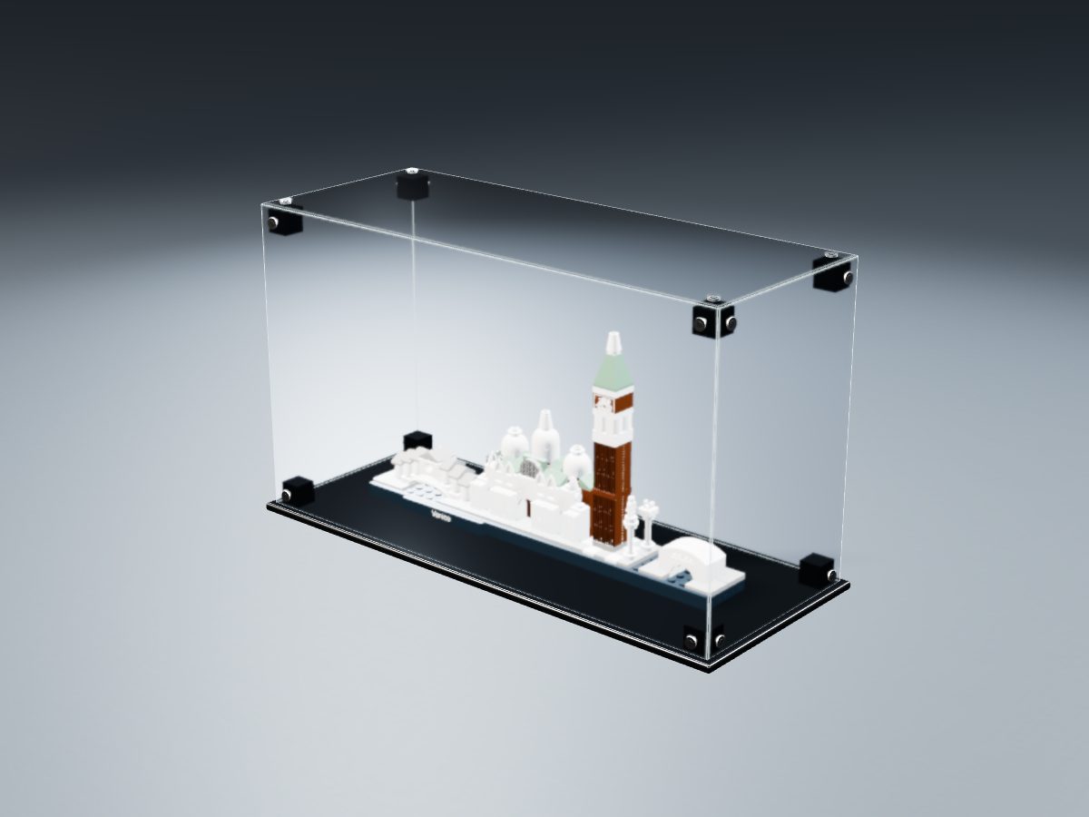 LEGO® Architecture: Venice (21026) ile Uyumlu Sergileme Vitrini — stüdyoda, set içindeyken; set modeli Damien Roux (LDraw OMR, CC BY 2.0), temsili görselleştirme, set dahil değildir