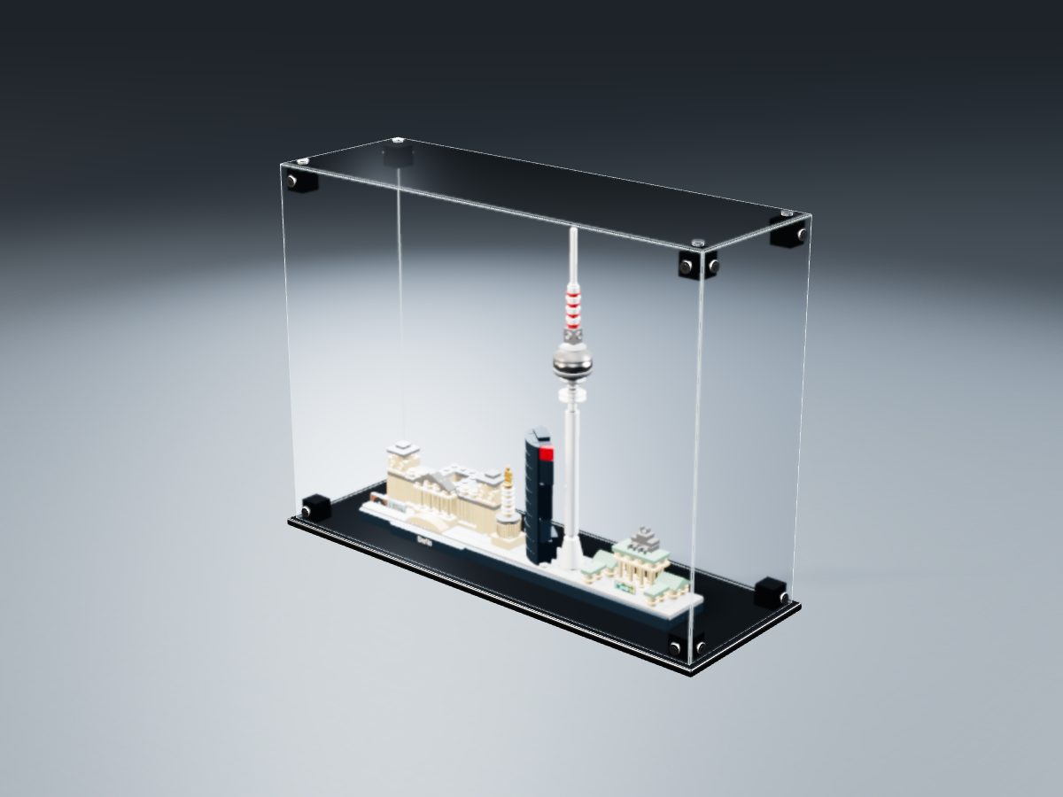 LEGO® Architecture: Berlin (21027) ile Uyumlu Sergileme Vitrini — stüdyoda, set içindeyken; set modeli Damien Roux (LDraw OMR, CC BY 2.0), temsili görselleştirme, set dahil değildir