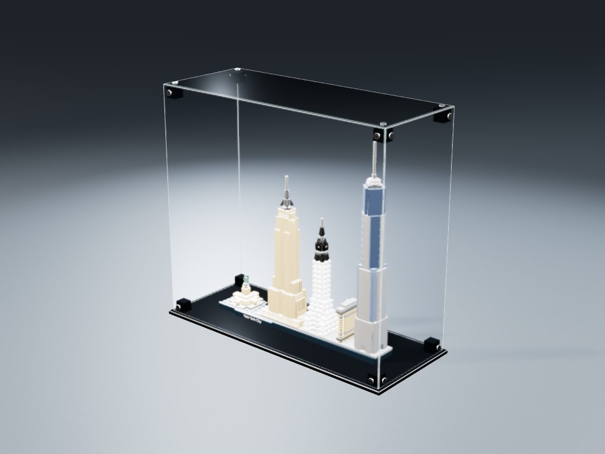 LEGO® Architecture: New York City (21028) ile Uyumlu Sergileme Vitrini — stüdyoda, set içindeyken; set modeli Damien Roux (LDraw OMR, CC BY 2.0), temsili görselleştirme, set dahil değildir