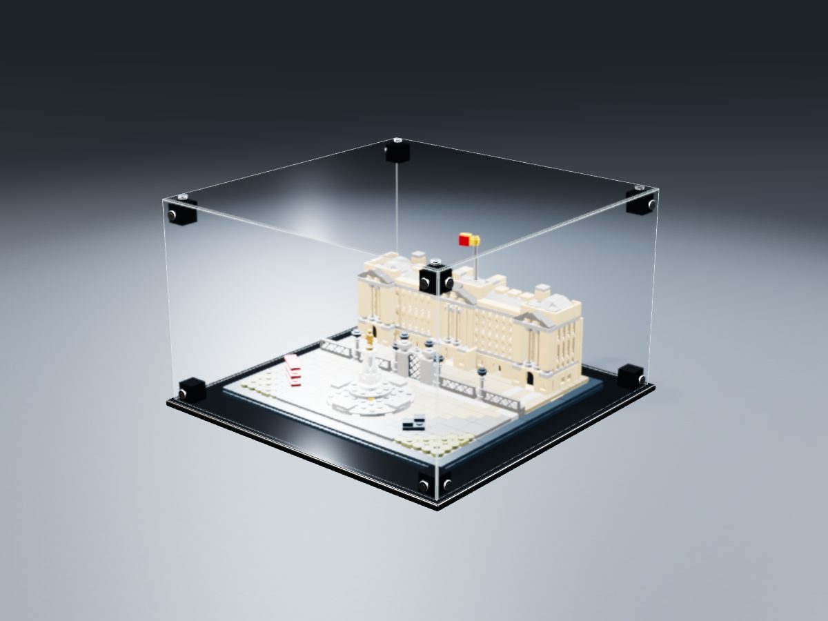 LEGO® Architecture: Buckingham Palace (21029) ile Uyumlu Sergileme Vitrini — stüdyoda, set içindeyken; set modeli Damien Roux (LDraw OMR, CC BY 2.0), temsili görselleştirme, set dahil değildir