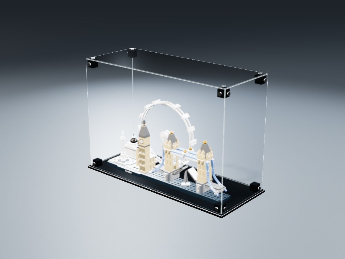 LEGO® Architecture: London (21034) ile Uyumlu Sergileme Vitrini — stüdyoda, set içindeyken; set modeli Damien Roux (LDraw OMR, CC BY 2.0), temsili görselleştirme, set dahil değildir