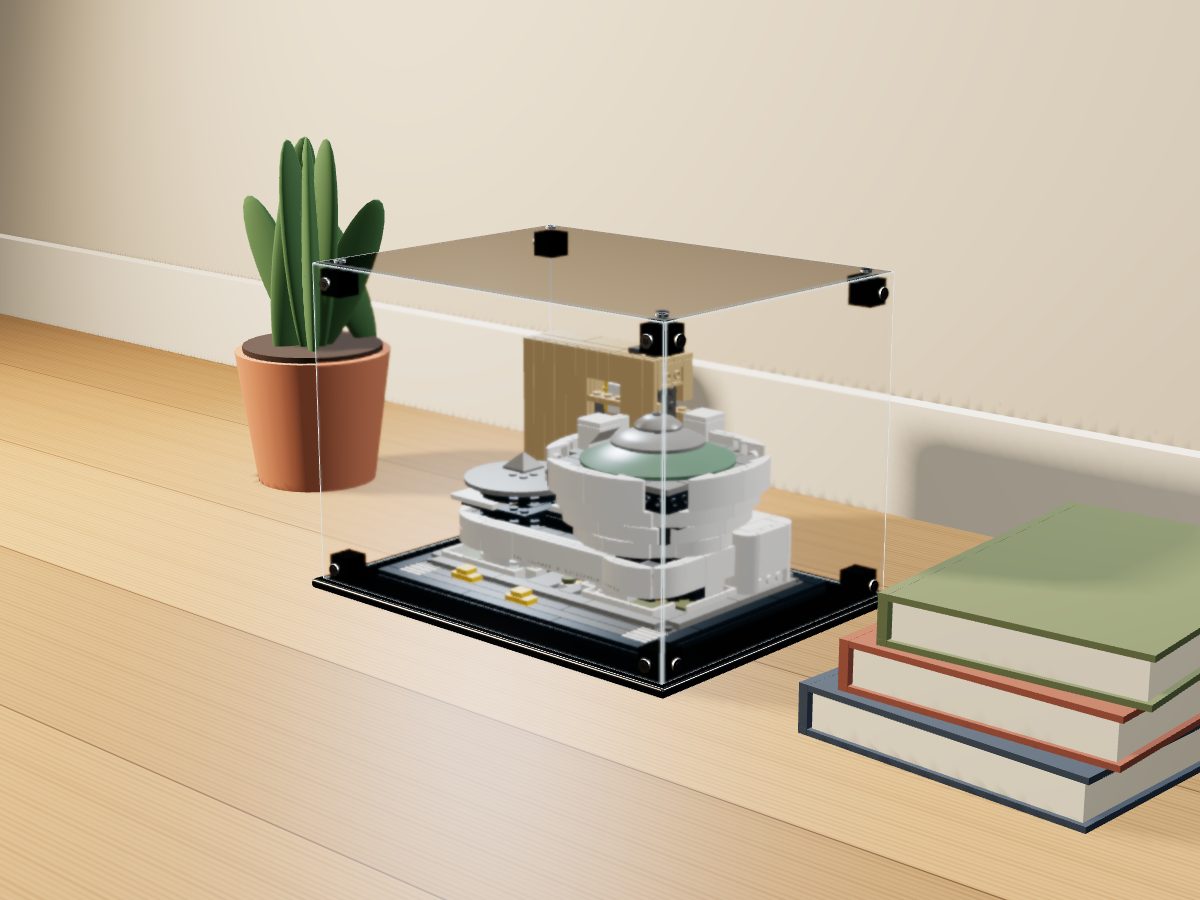 LEGO® Architecture: Solomon R. Guggenheim Museum (21035) ile Uyumlu Sergileme Vitrini — evde, set içindeyken; set modeli Philippe Hurbain (LDraw OMR, CC BY 2.0), temsili görselleştirme, set dahil değildir