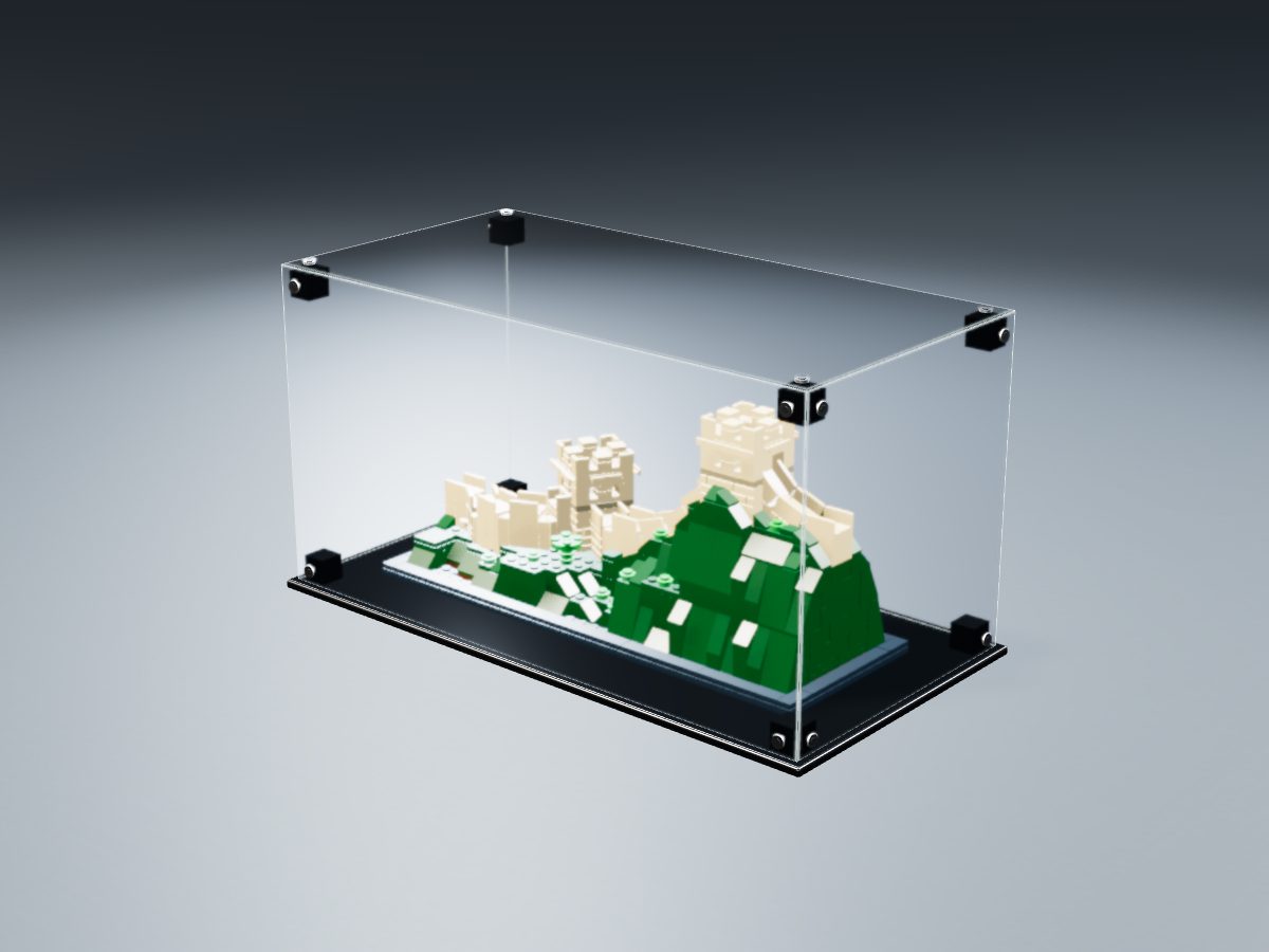 LEGO® Architecture: Great Wall of China (21041) ile Uyumlu Sergileme Vitrini — stüdyoda, set içindeyken; set modeli Orion Pobursky (LDraw OMR, CC BY 2.0), temsili görselleştirme, set dahil değildir