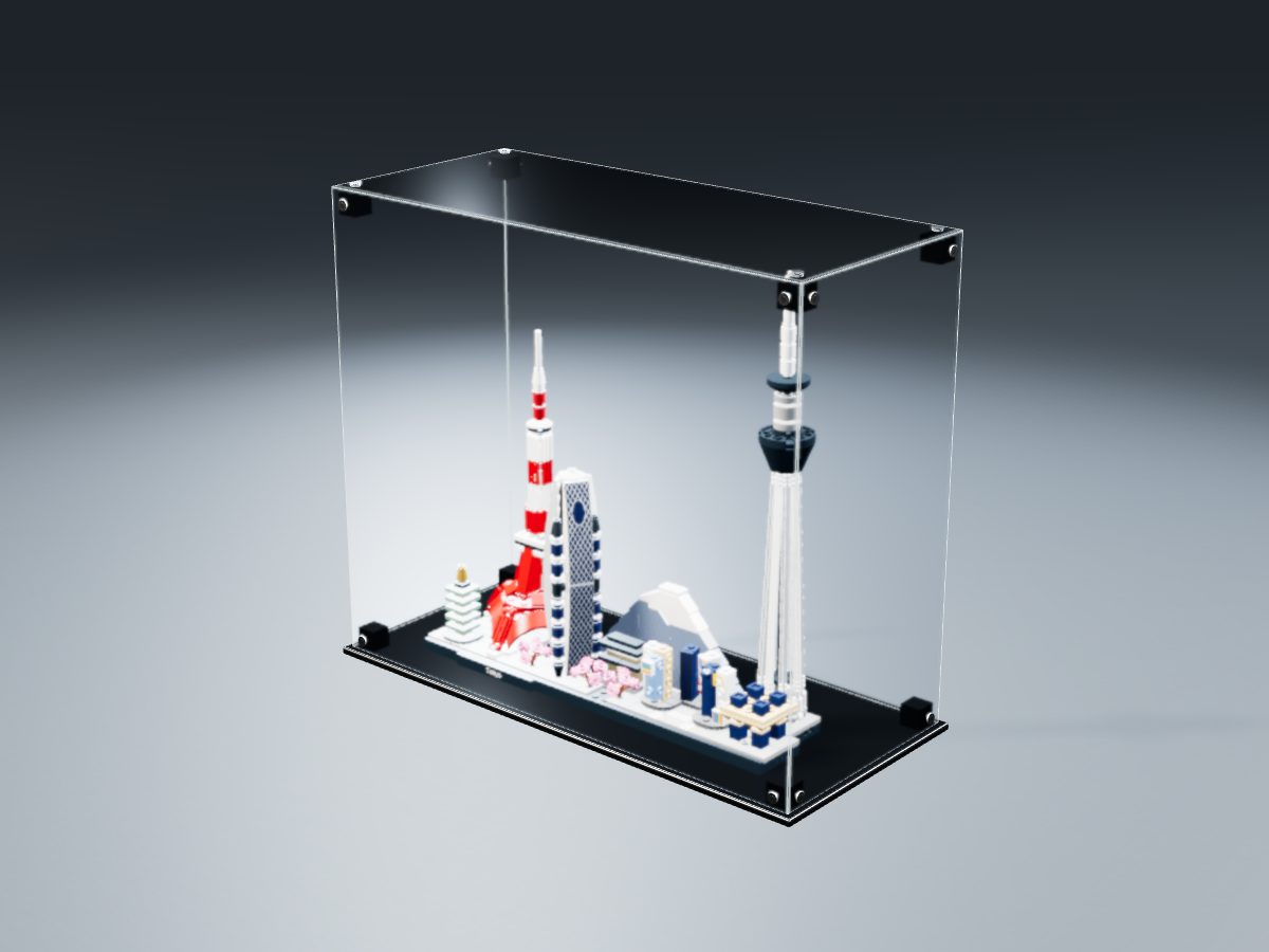 LEGO® Architecture: Tokyo (21051) ile Uyumlu Sergileme Vitrini — stüdyoda, set içindeyken; set modeli Orion Pobursky (LDraw OMR, CC BY 2.0), temsili görselleştirme, set dahil değildir