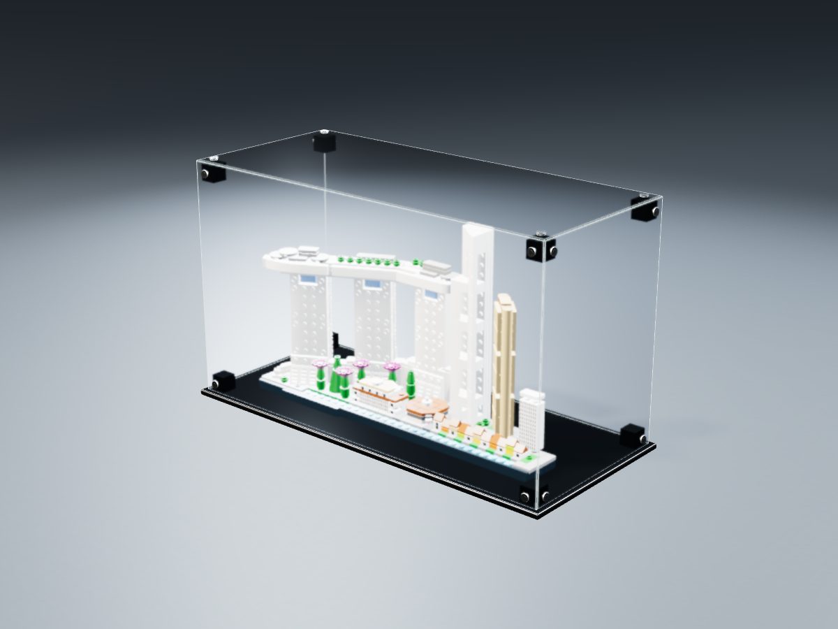 LEGO® Architecture: Singapore (21057) ile Uyumlu Sergileme Vitrini — stüdyoda, set içindeyken; set modeli Orion Pobursky [OrionP] (LDraw forumu, OMR gönderimi, CC BY 2.0), temsili görselleştirme, set dahil değildir