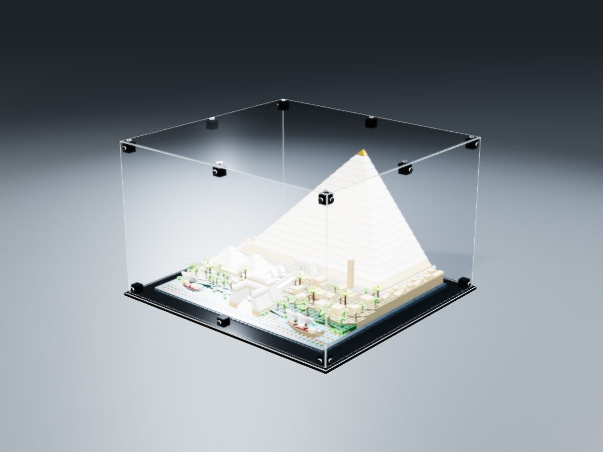 LEGO® Architecture: Great Pyramid of Giza (21058) ile Uyumlu Sergileme Vitrini — stüdyoda, set içindeyken; set modeli Vincent Messenet [Cheenzo] (LDraw forumu, OMR gönderimi, CC BY 2.0), temsili görselleştirme, set dahil değildir