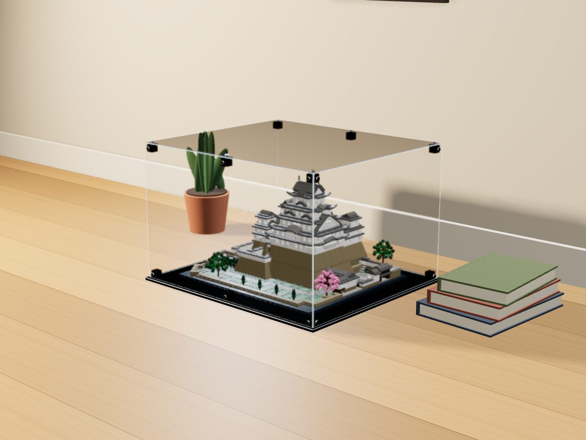 LEGO® Architecture: Himeji Castle (21060) ile Uyumlu Sergileme Vitrini — evde, set içindeyken; set modeli Marc Giraudet [Mad_Marc] (LDraw forumu, OMR gönderimi, CC BY 2.0), temsili görselleştirme, set dahil değildir