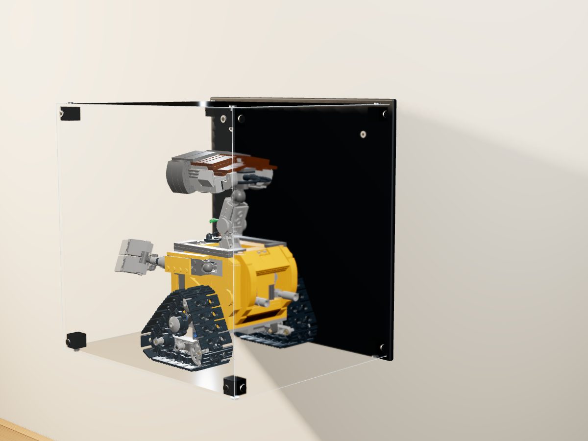 LEGO® Ideas: WALL•E [Original Version] (21303) ile Uyumlu Sergileme Vitrini — evde, set içindeyken; set modeli Christophe Mitillo (LDraw OMR, CC BY 2.0), temsili görselleştirme, set dahil değildir