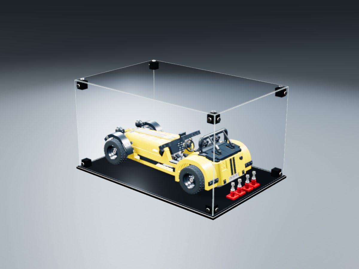 LEGO® Ideas: Caterham Seven 620R (21307) ile Uyumlu Sergileme Vitrini — stüdyoda, set içindeyken; set modeli Orion Pobursky (LDraw OMR, CC BY 2.0), temsili görselleştirme, set dahil değildir