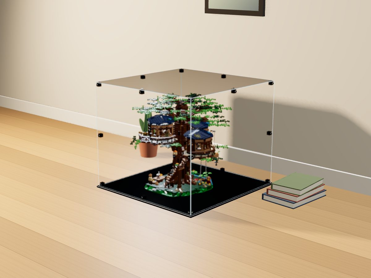 LEGO® Ideas: Tree House (21318) ile Uyumlu Sergileme Vitrini — evde, set içindeyken; set modeli Orion Pobursky (LDraw OMR, CC BY 2.0), temsili görselleştirme, set dahil değildir