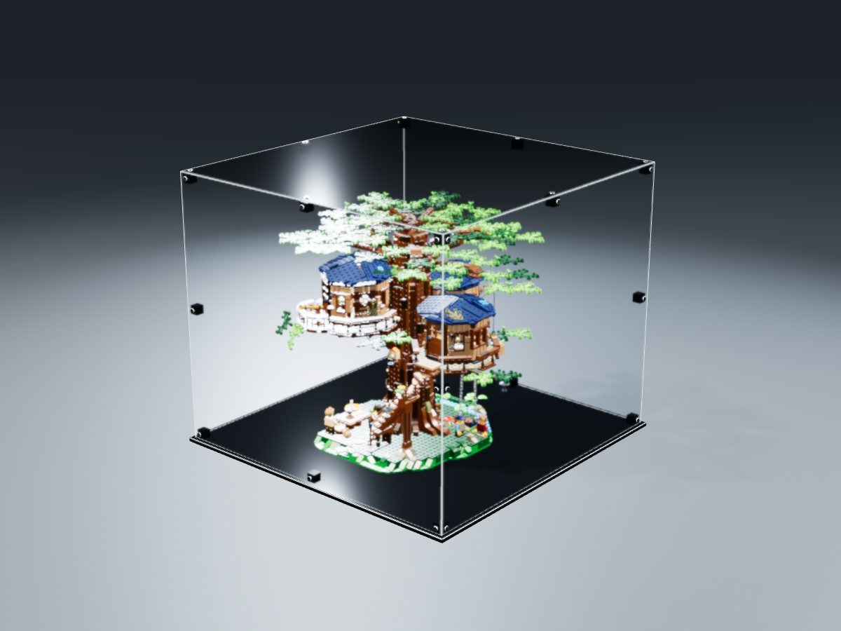 LEGO® Ideas: Tree House (21318) ile Uyumlu Sergileme Vitrini — stüdyoda, set içindeyken; set modeli Orion Pobursky (LDraw OMR, CC BY 2.0), temsili görselleştirme, set dahil değildir