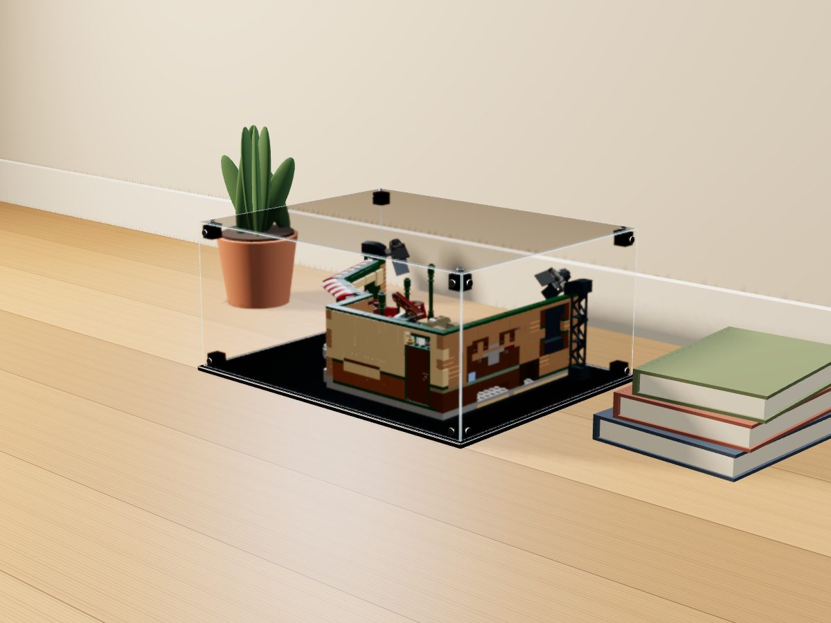 LEGO® Ideas: Central Perk (21319) ile Uyumlu Sergileme Vitrini — evde, set içindeyken; set modeli Vincent Messenet (LDraw OMR, CC BY 2.0), temsili görselleştirme, set dahil değildir
