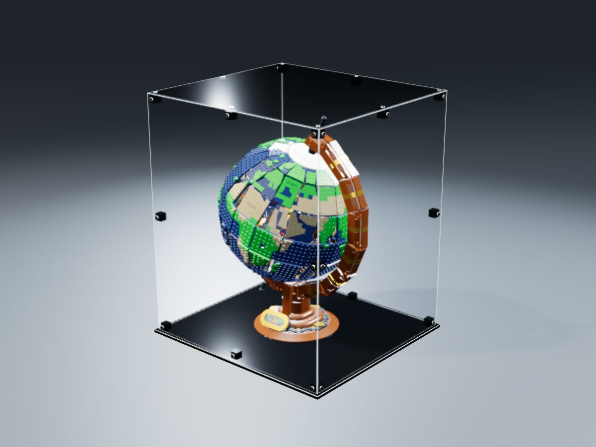 LEGO® Ideas: The Globe (21332) ile Uyumlu Sergileme Vitrini — stüdyoda, set içindeyken; set modeli Orion Pobursky [OrionP] (LDraw forumu, OMR gönderimi, CC BY 4.0), temsili görselleştirme, set dahil değildir