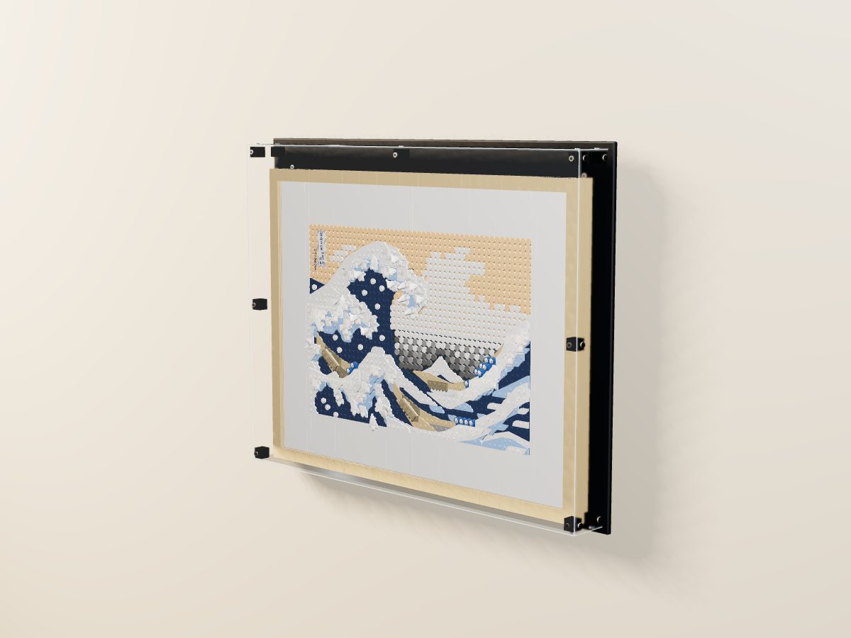 LEGO® Art: Hokusai - The Great Wave (31208) ile Uyumlu Sergileme Vitrini — evde, set içindeyken; set modeli Vincent Messenet [Cheenzo] (LDraw forumu, OMR gönderimi, CC BY 4.0), temsili görselleştirme, set dahil değildir