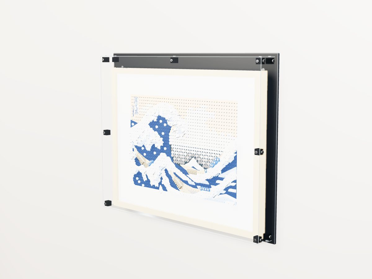 LEGO® Art: Hokusai - The Great Wave (31208) ile Uyumlu Sergileme Vitrini — stüdyoda, set içindeyken; set modeli Vincent Messenet [Cheenzo] (LDraw forumu, OMR gönderimi, CC BY 4.0), temsili görselleştirme, set dahil değildir