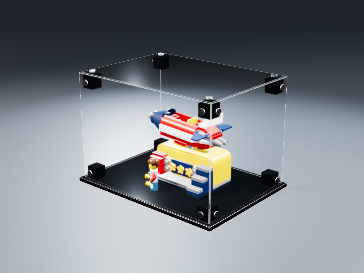 LEGO® Ideas: Space Rocket Ride (40335) ile Uyumlu Sergileme Vitrini — stüdyoda, set içindeyken; set modeli Marc Giraudet (LDraw OMR, CC BY 2.0), temsili görselleştirme, set dahil değildir