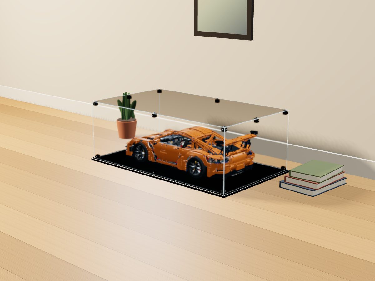 LEGO® Technic: Porsche 911 GT3 RS (42056) ile Uyumlu Sergileme Vitrini — evde, set içindeyken; set modeli Philippe Hurbain (LDraw OMR, CC BY 2.0), temsili görselleştirme, set dahil değildir