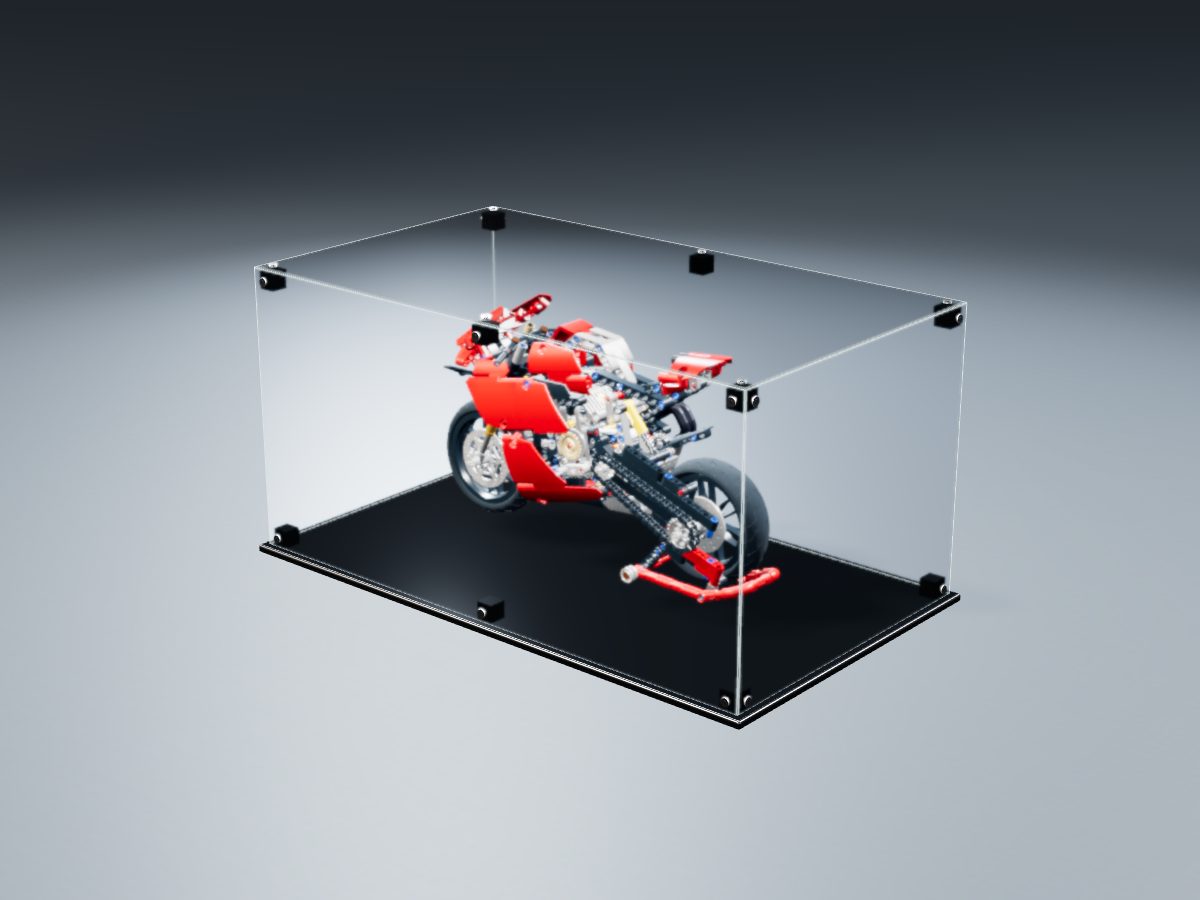 LEGO® Technic: Ducati Panigale V4 R (42107) ile Uyumlu Sergileme Vitrini — stüdyoda, set içindeyken; set modeli Philippe Hurbain (LDraw OMR, CC BY 2.0), temsili görselleştirme, set dahil değildir