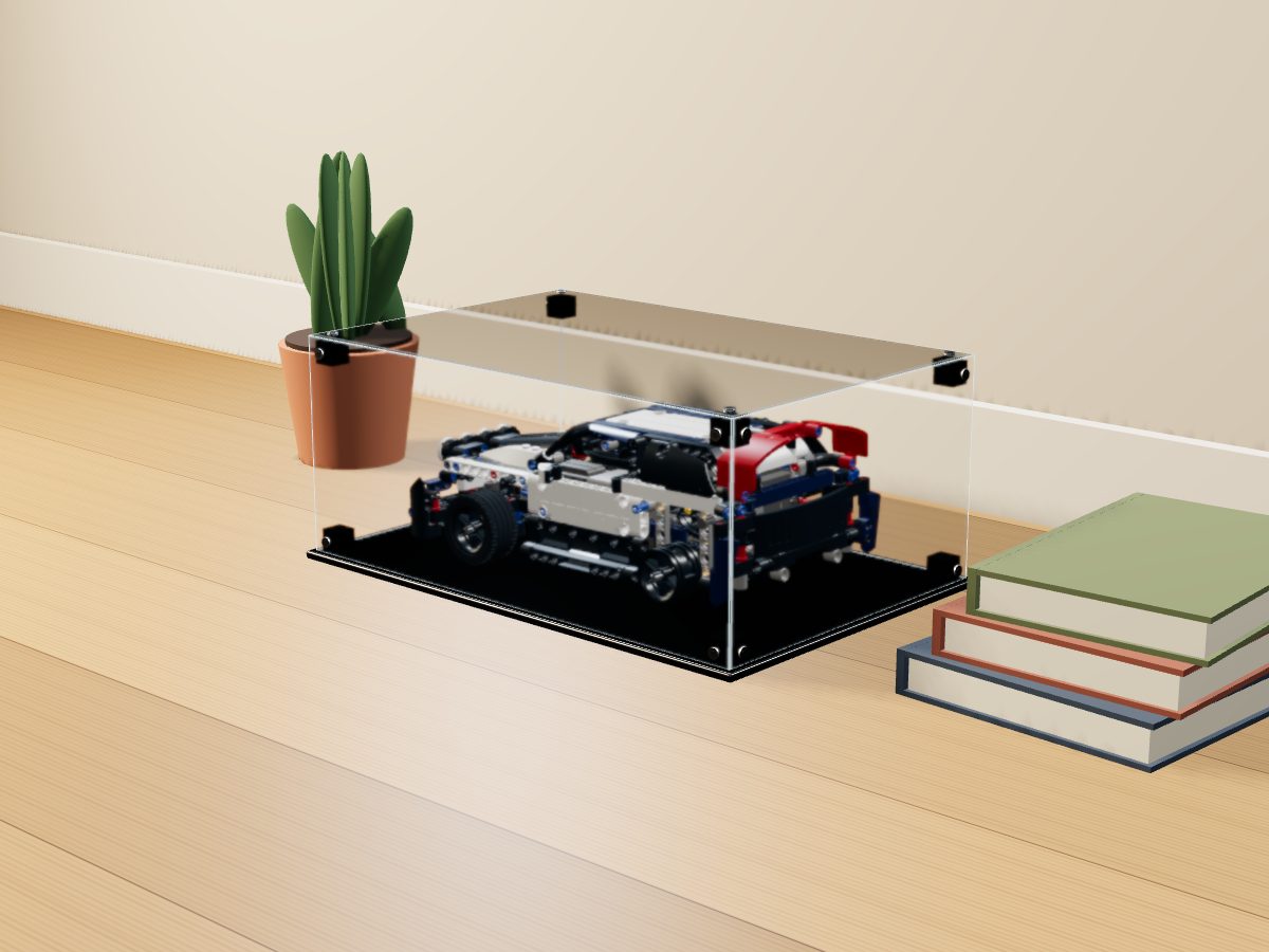 LEGO® Technic: App-Controlled Top Gear Rally Car (42109) ile Uyumlu Sergileme Vitrini — evde, set içindeyken; set modeli Philippe Hurbain (LDraw OMR, CC BY 2.0), temsili görselleştirme, set dahil değildir