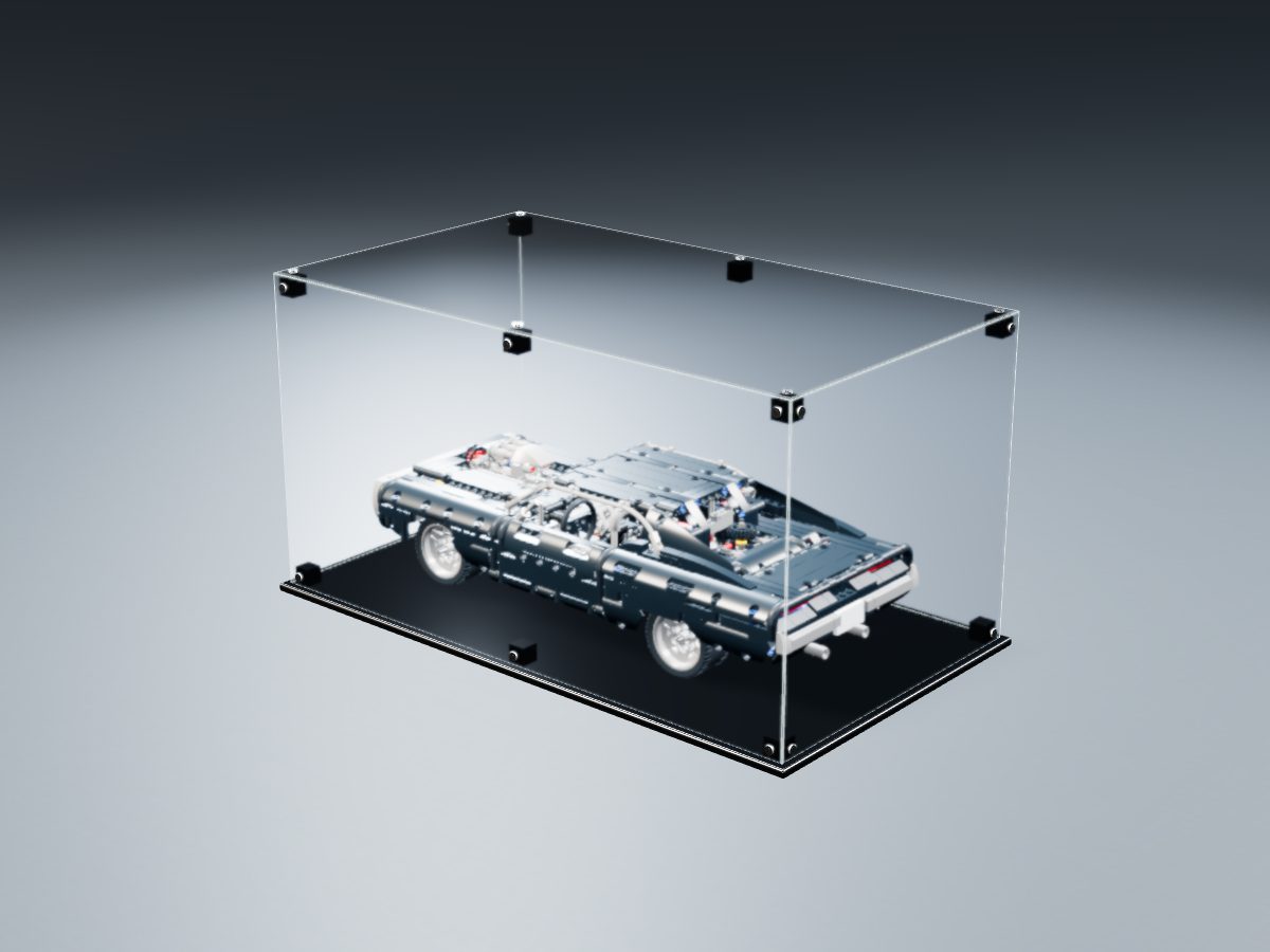LEGO® Technic: Dom's Dodge Charger (42111) ile Uyumlu Sergileme Vitrini — stüdyoda, set içindeyken; set modeli Orion Pobursky (LDraw OMR, CC BY 2.0), temsili görselleştirme, set dahil değildir