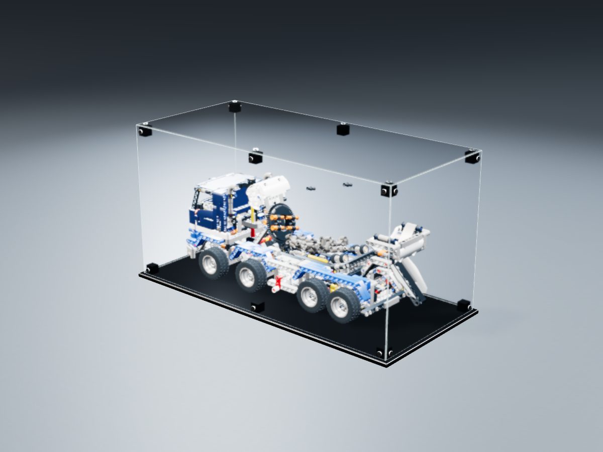 LEGO® Technic: Cement Mixer (42112) ile Uyumlu Sergileme Vitrini — stüdyoda, set içindeyken; set modeli Philippe Hurbain (LDraw OMR, CC BY 2.0), temsili görselleştirme, set dahil değildir