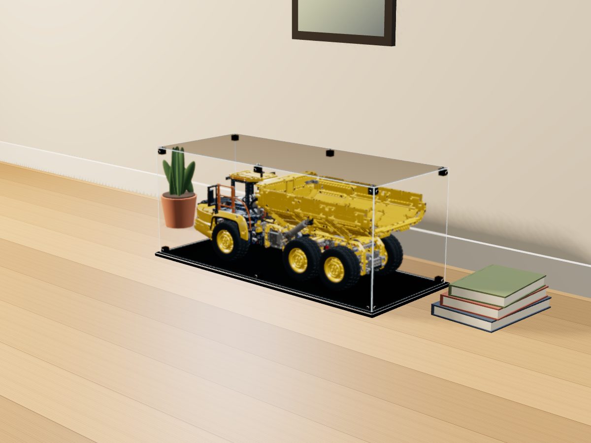 LEGO® Technic: 6x6 Volvo Articulated Hauler (42114) ile Uyumlu Sergileme Vitrini — evde, set içindeyken; set modeli Philippe Hurbain (LDraw OMR, CC BY 2.0), temsili görselleştirme, set dahil değildir